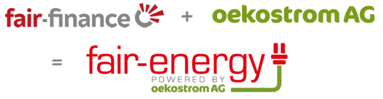 fair-finance + oekostrom = fair-energy Logo von fair-finance + oekostrom = fair-energy